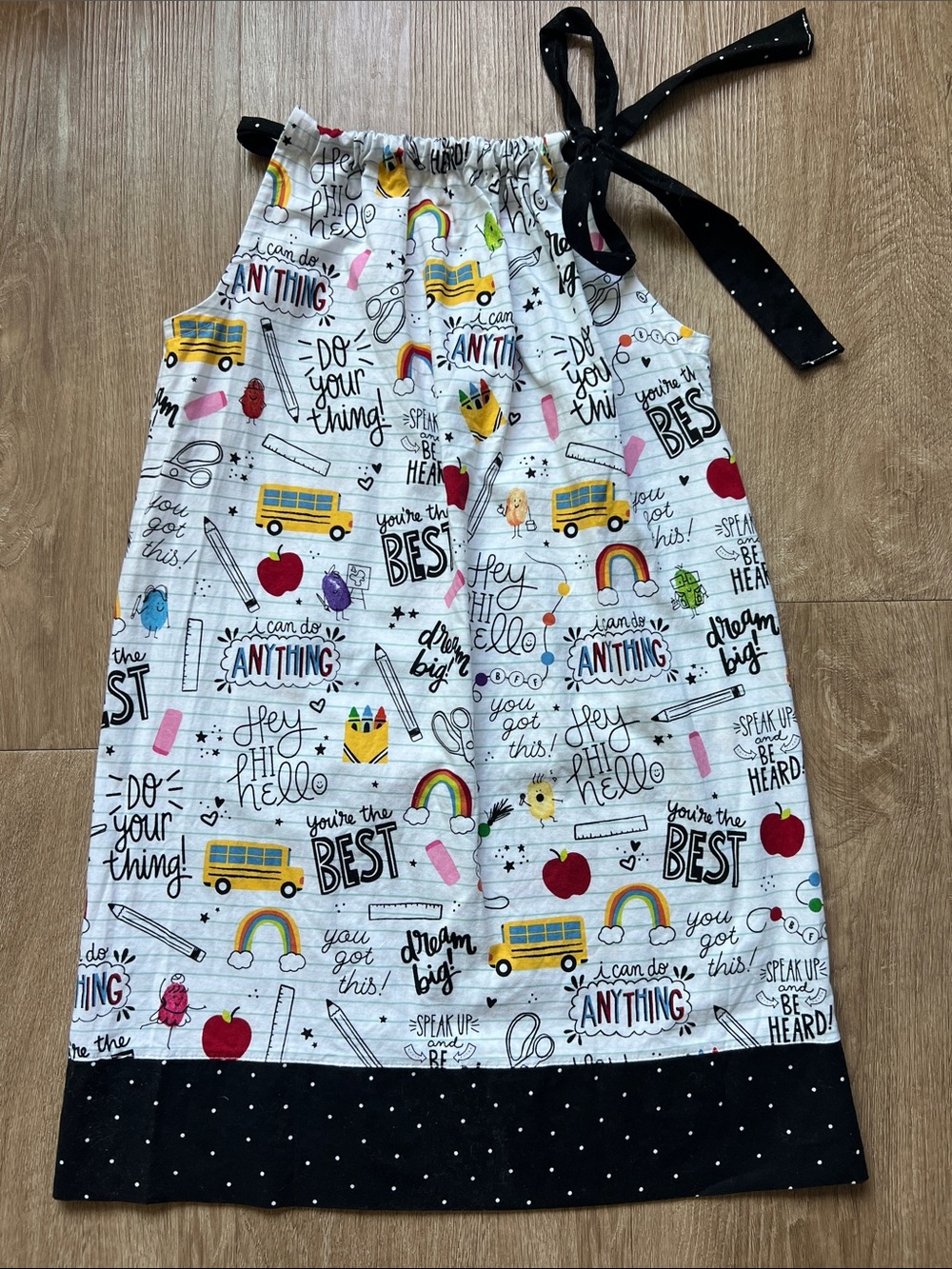 Girls School Doodles Halter Dress with Polka Dot Strap and Hem Size 7